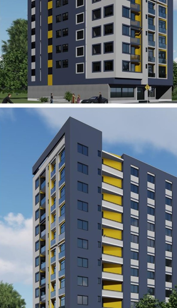 Finance House Apartments, evening view